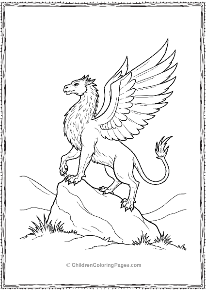 Griffin Landing Gracefully On A Rock From A Flight Free PDF Printable