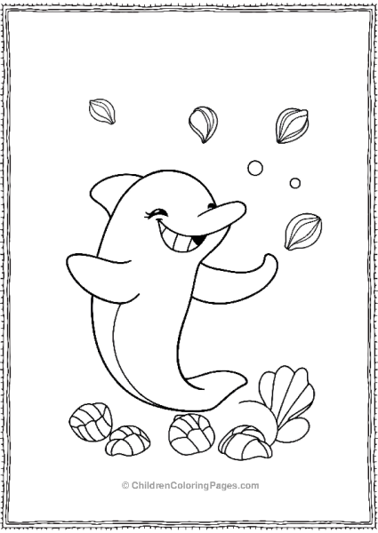 Happy Dolphin Playing With Seashells Free PDF Printable