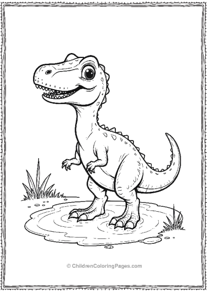 Happy Velociraptor Playing In A Puddle Of Water Free PDF Printable