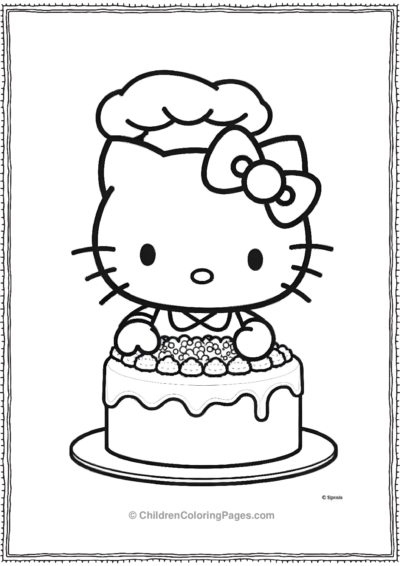 Hello-Kitty-As-A-Chef-Baking-A-Big-Cake-With-Frosting Free PDF Printable