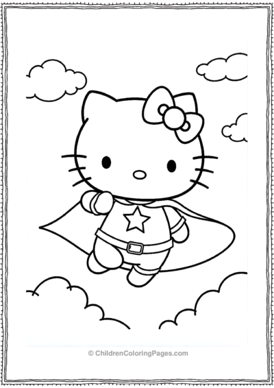 Hello-Kitty-As-A-Superhero-Flying-Through-The-Sky Free PDF Printable