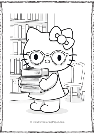 Hello-Kitty-Carrying-A-Stack-Of-Books Free PDF Printable