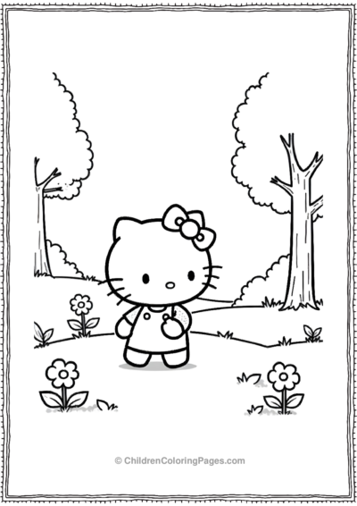 Hello-Kitty-Exploring-A-Small-Forest-With-Trees Free PDF Printable