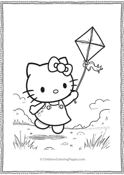 Hello-Kitty-Flying-A-Kite-On-A-Windy-Day Free PDF Printable