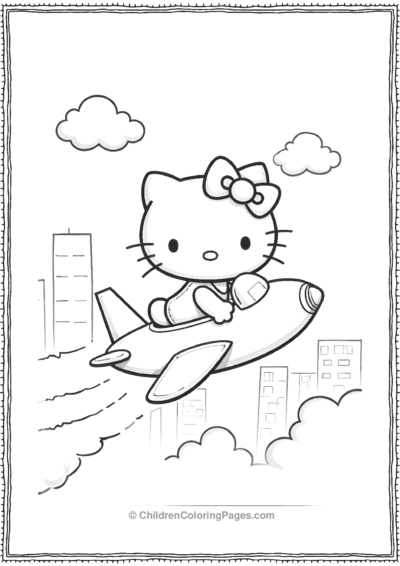 Hello-Kitty-Flying-A-Simplified-Airplane Free PDF Printable