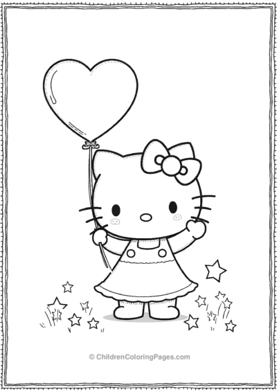 Hello-Kitty-Holding-A-Balloon-Shaped-Like-A-Heart Free PDF Printable