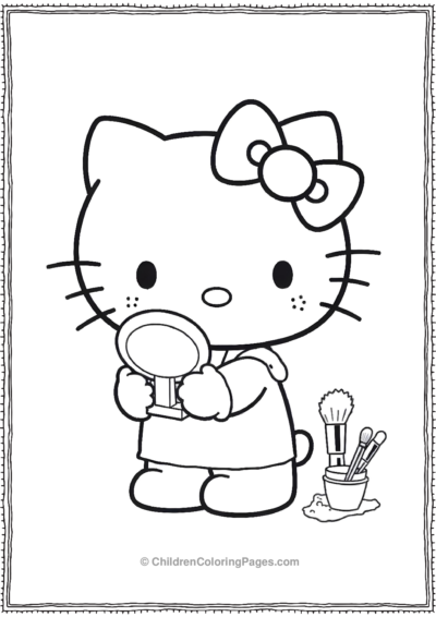 Hello-Kitty-Holding-A-Compact-Mirror Free PDF Printable