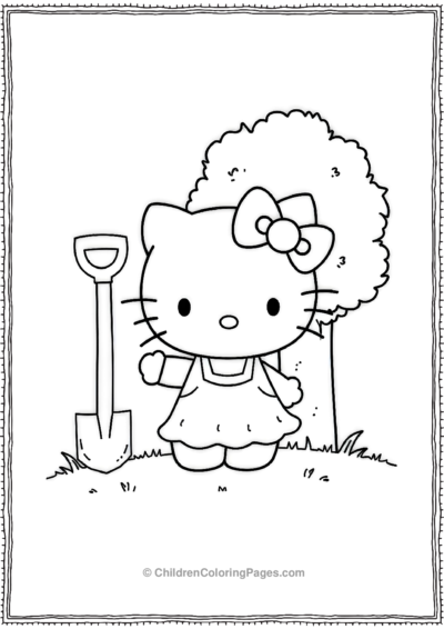 Hello-Kitty-Holding-A-Simple-Shovel-Shape Free PDF Printable