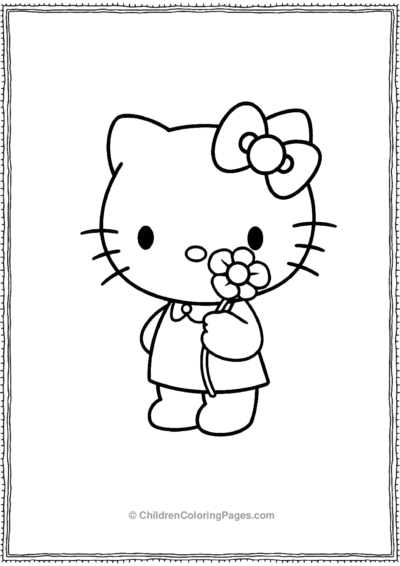 Hello-Kitty-Holding-A-Single-Flower-With-A-Big-Smile Free PDF Printable