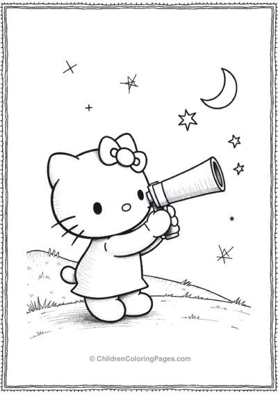 Hello-Kitty-Holding-A-Telescope Free PDF Printable