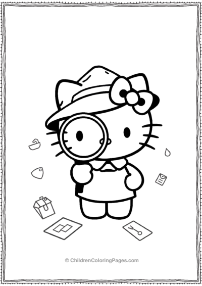 Hello-Kitty-In-A-Detective-Hat Free PDF Printable