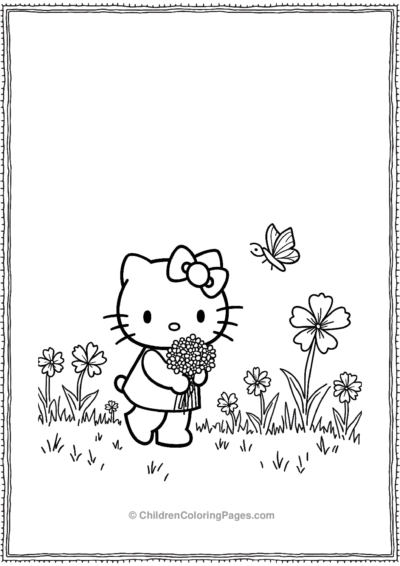 Hello-Kitty-In-A-Flower-Fieldand-Picking-Flowers Free PDF Printable