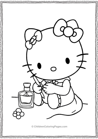 Hello-Kitty-Painting-Her-Nails-With-Nail-Polish Free PDF Printable