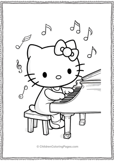 Hello-Kitty-Playing-The-Piano and-Smiling Free PDF Printable