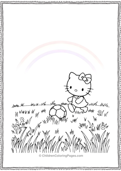 Hello-Kitty-Playing-With-A-Ball-In-A-Grassy-Field Free PDF Printable