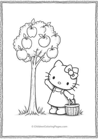 Hello-Kitty-Reaching-Up-To-An-Apple-Tree Free PDF Printable