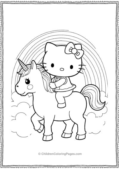 Hello-Kitty-Riding-A-Unicorn-And-Smiling-Brightly Free PDF Printable