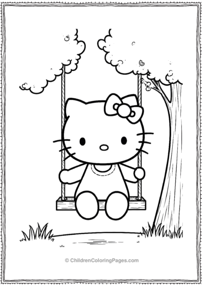 Hello-Kitty-Sitting-On-A-Swing-With-A-Simple-Tree Free PDF Printable