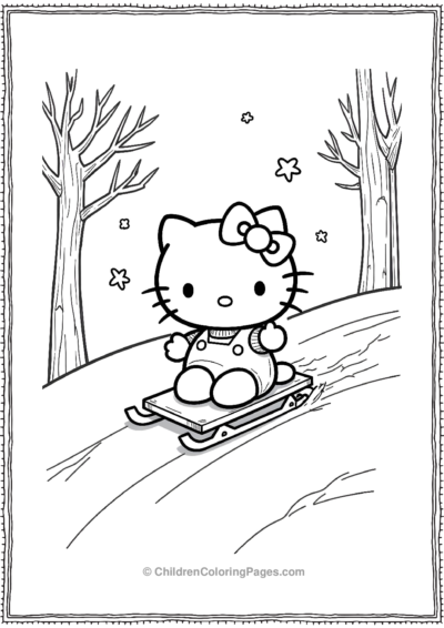 Hello-Kitty-Sledding-On-A-Rectangle-Sled Free PDF Printable