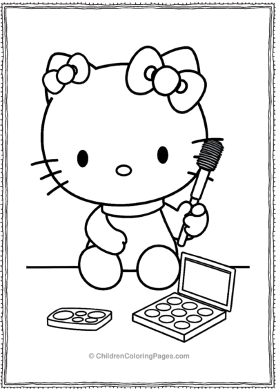 Hello-Kitty-Wearing-A-Bow-And-Holding-A-Mascara-Wand Free PDF Printable