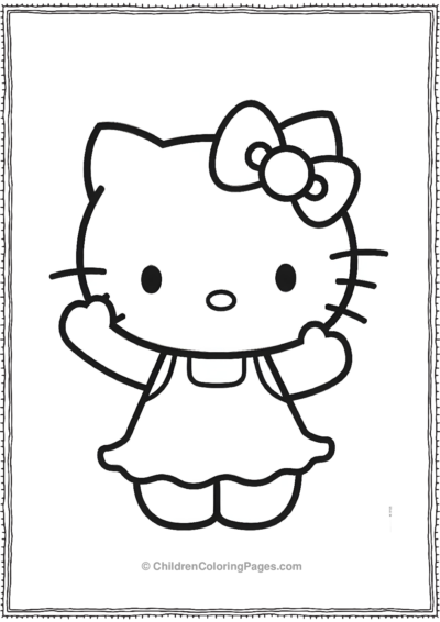 Hello-Kitty-Wearing-A-Large-Bow-And-Waving-Happily Free PDF Printable