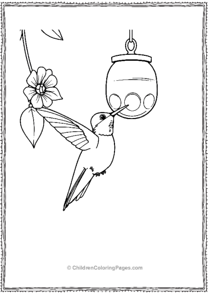 Hummingbird Feeding From A Hanging Bowl Free PDF Printable