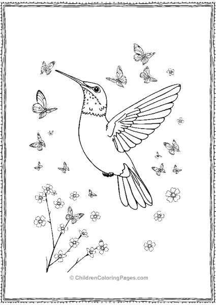 Hummingbird Surrounded By Tiny Butterflies Free PDF Printable