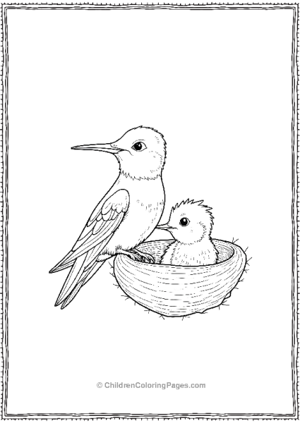 Hummingbird With A Young Chick Free PDF Printable