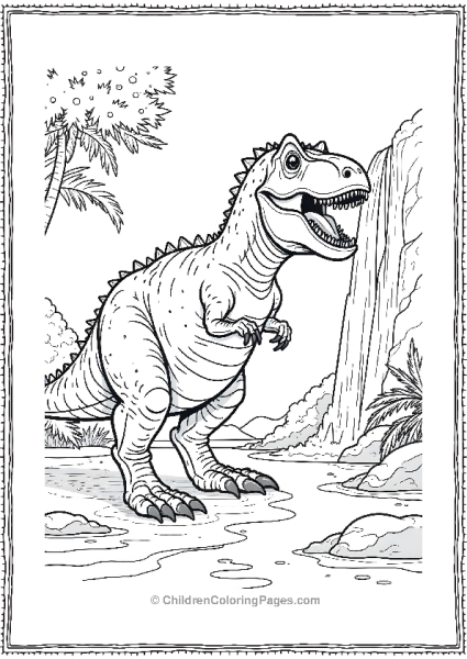 Indominus Rex Near A Waterfall Cartoon Style Minima Free PDF Printable