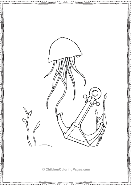 Jellyfish Floating Above A Anchor Free PDF Printable