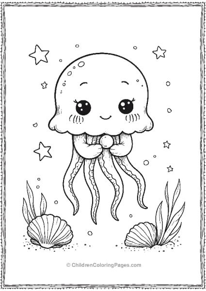 Jellyfish Holding A Small Pearl Free PDF Printable