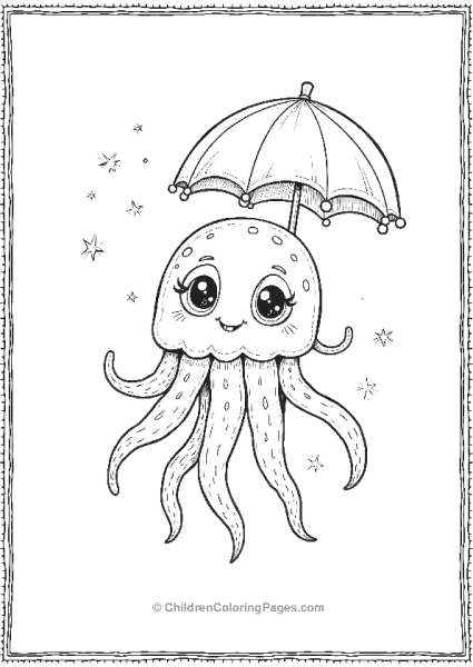 Jellyfish Holding A Umberella Free PDF Printable