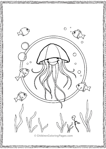 Jellyfish Swimming Through A Hoop Of Bubbles Free PDF Printable