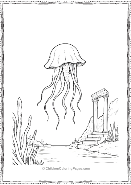 Jellyfish With A Ancient Statue Free PDF Printable