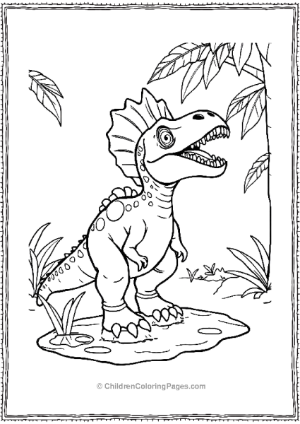 Jurassic Park Dilophosaurus Standing In Puddle Free PDF Printable