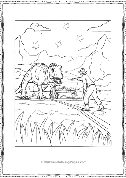 Jurassic Park Dinosaur Encountering A Man Free PDF Printable