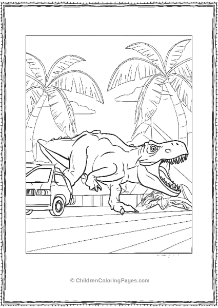 Jurassic Park Dinosaur Roaring At Car Free PDF Printable