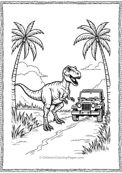 Jurassic Park T Rex And Jeep Free PDF Printable