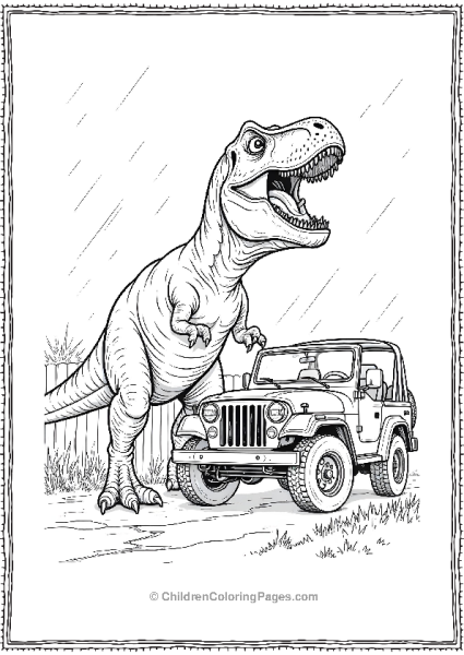 Jurassic Park Trex Roaring At Jeep Free PDF Printable