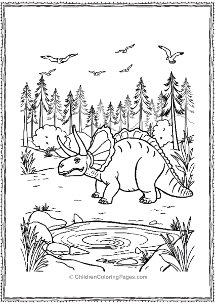 Jurassic Park Triceratops Resting Near Waterhole Free PDF Printable