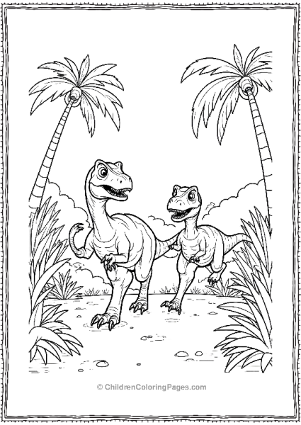 Jurassic Park Velociraptors Playing In Jungle Free PDF Printable