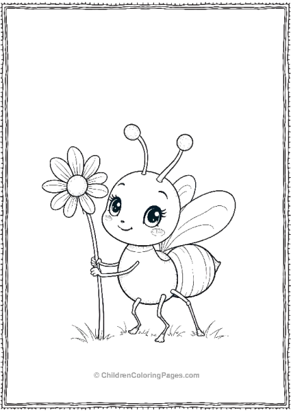 Kawaii Ant Holding A Daisy Flower Free PDF Printable