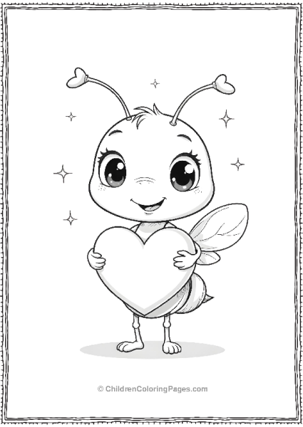 Kawaii Ant Holding A Heart With Big Eyes Free PDF Printable