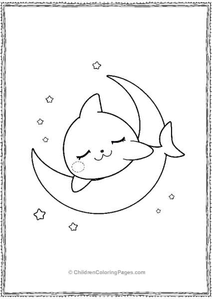 Kawaii Baby Shark Sleeping On A Moon With Stars Free PDF Printable