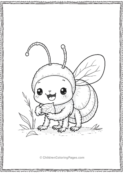 Kawaii Beetle Eating A Tiny Leaf With Blushing Cheeks Free PDF Printable