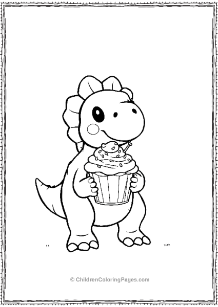 Kawaii Dilophosaurus Eating A Cupcake With Tin Foil Free PDF Printable