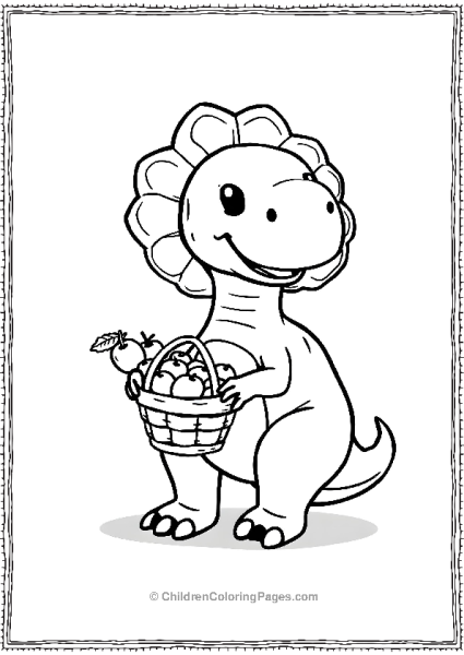 Kawaii Dilophosaurus Holding A Small Basket Of Flowers Free PDF Printable