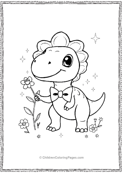 Kawaii Dilophosaurus Wearing A Bow Tie Free PDF Printable