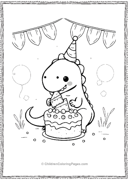 Kawaii Giganotosaurus Eating A Slice Of Cake Free PDF Printable