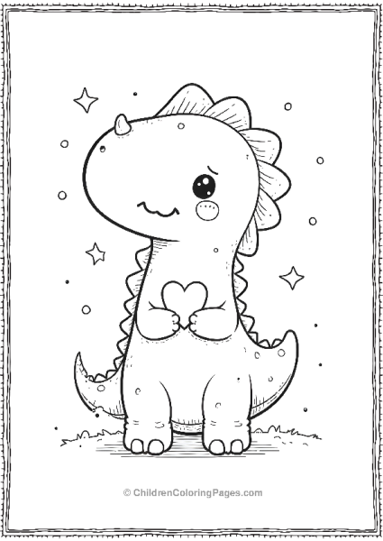 Kawaii Gigantosaurus Holding A Heart Surrounded By Flowers Scaled Free PDF Printable